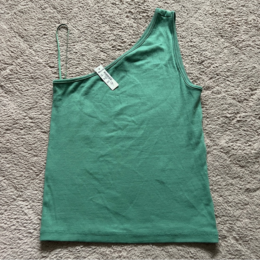 NWT Madewell Supima Ribbed One Shoulder Tank Preppy Minimalist Capsule Sz S